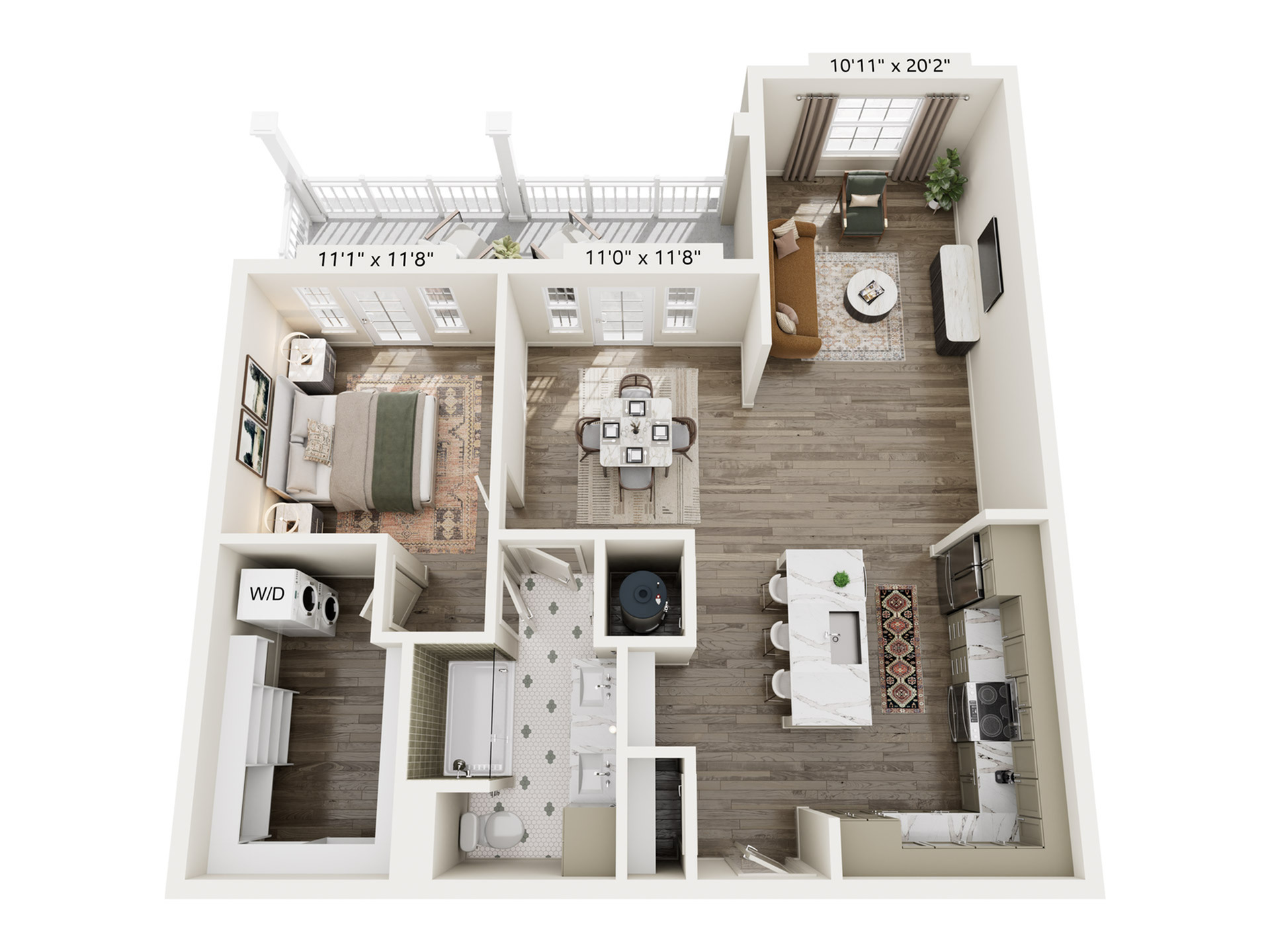 Rendering of the A24 floor plan with 1 bedroom[s] and 1 bathroom[s] at Laurel, A Collective