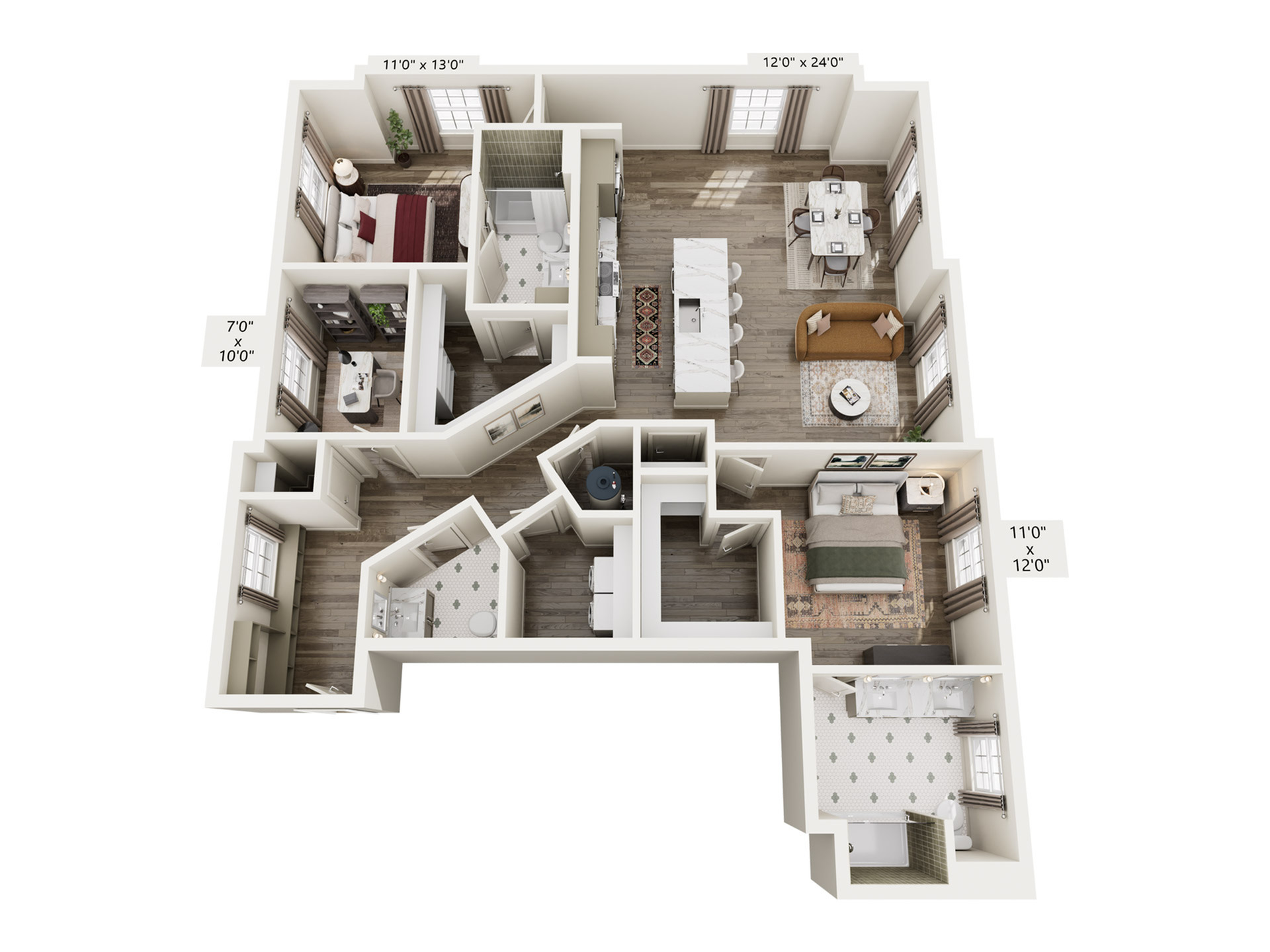 Rendering of the B36.STUDY floor plan with 2 bedroom[s] and 2.5 bathroom[s] at Laurel, A Collective